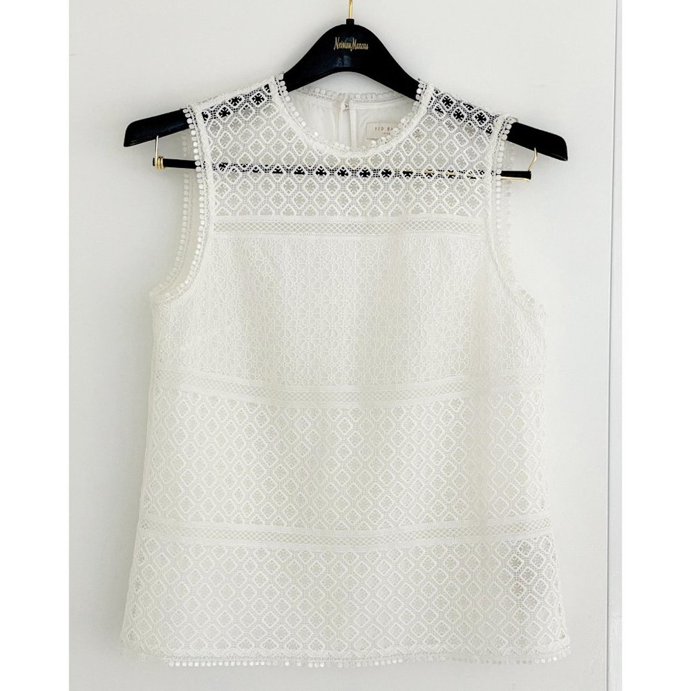 Ted Baker Sleeveless White Detailed Top, Size 2 (US 6)